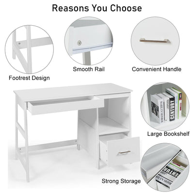 47.5 Inch Modern Home Computer Desk with 2 Storage Drawers-White