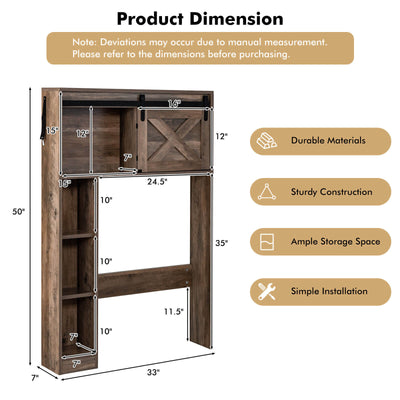 4-Tier Over The Toilet Storage Cabinet with Sliding Barn Door and Storage Shelves-Brown