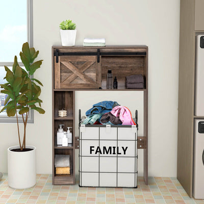 4-Tier Over The Toilet Storage Cabinet with Sliding Barn Door and Storage Shelves-Brown