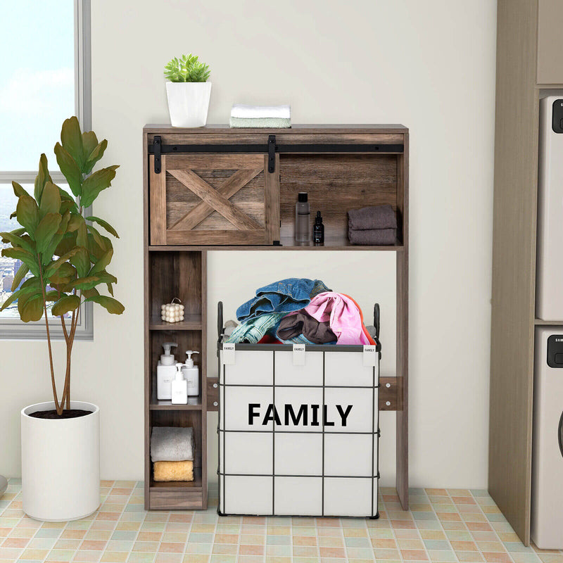 4-Tier Over The Toilet Storage Cabinet with Sliding Barn Door and Storage Shelves-Brown