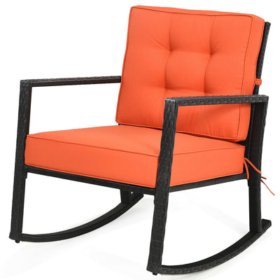 Patio Rattan Rocker Outdoor Glider Rocking Chair Cushion Lawn-Orange