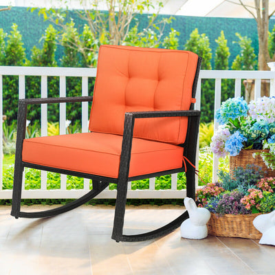 Patio Rattan Rocker Outdoor Glider Rocking Chair Cushion Lawn-Orange