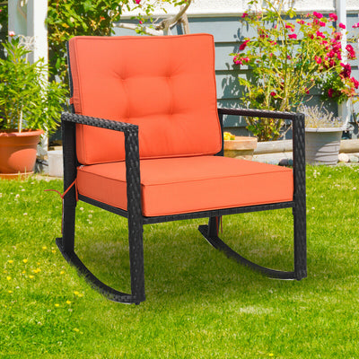 Patio Rattan Rocker Outdoor Glider Rocking Chair Cushion Lawn-Orange