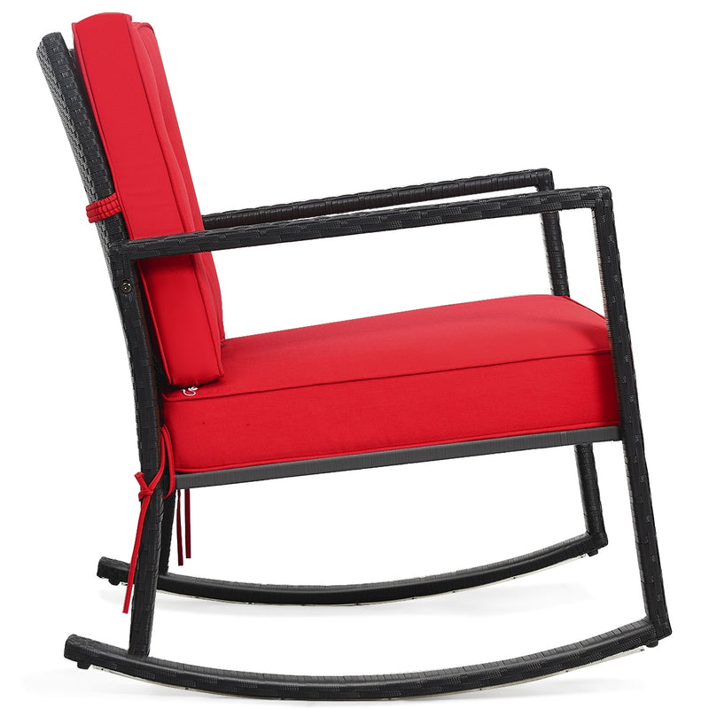 Patio Rattan Rocker Outdoor Glider Rocking Chair Cushion Lawn-Red