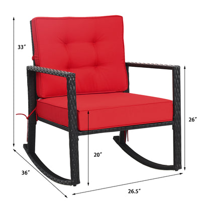 Patio Rattan Rocker Outdoor Glider Rocking Chair Cushion Lawn-Red