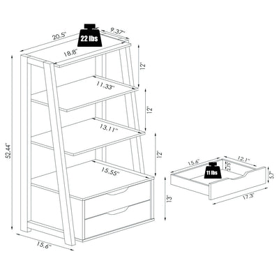 4-Tier Ladder Bookshelf Storage Display with 2 Drawers