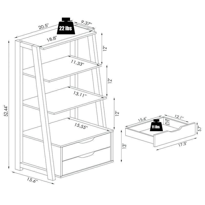 4-Tier Ladder Bookshelf Storage Display with 2 Drawers