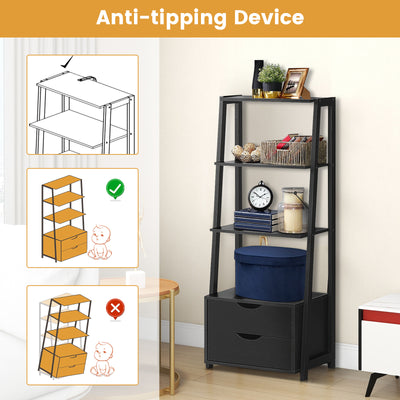 4-Tier Ladder Bookshelf Storage Display with 2 Drawers