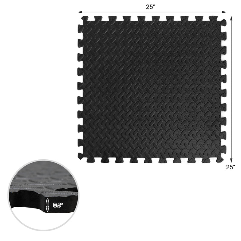 12 Pieces Puzzle Interlocking Flooring Mat with Anti-slip and Waterproof Surface-Black