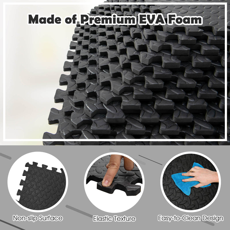 12 Pieces Puzzle Interlocking Flooring Mat with Anti-slip and Waterproof Surface-Black