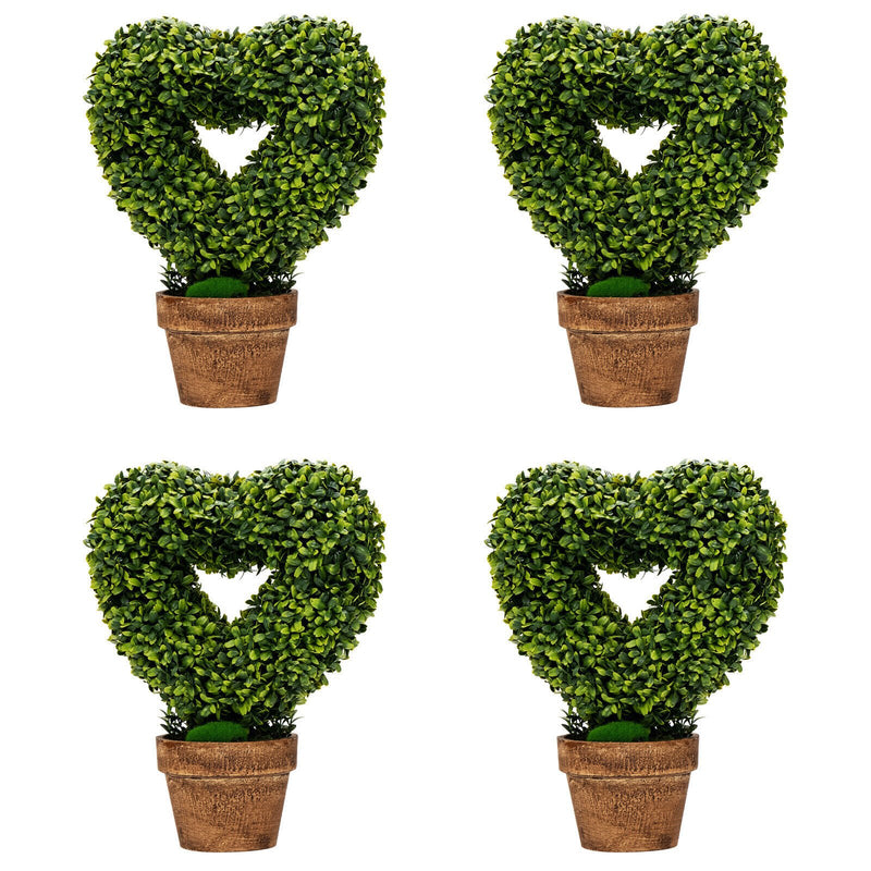 4 Packs 14.5 Inch Mini Artificial Boxwood Topiary Trees with Heart Shape-Green