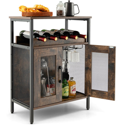 Industrial Sideboard Buffet Cabinet with Removable Wine Rack-Rustic Brown