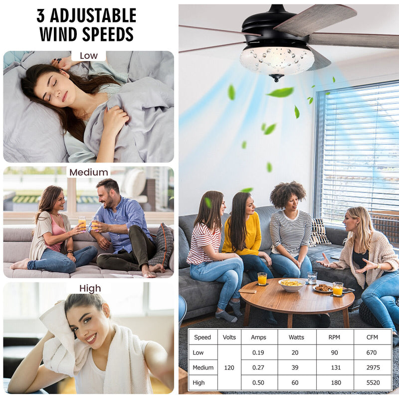 52 Inches Ceiling Fan with Remote Control-Oak