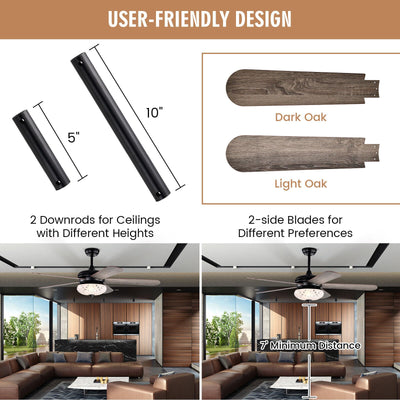 52 Inches Ceiling Fan with Remote Control-Oak