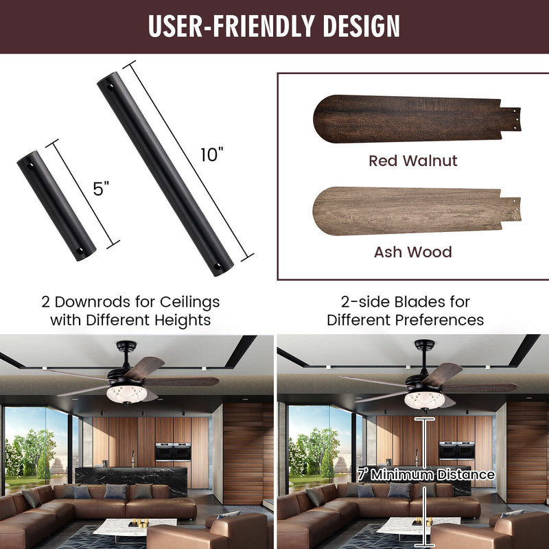 52 Inches Ceiling Fan with Remote Control-Walnut