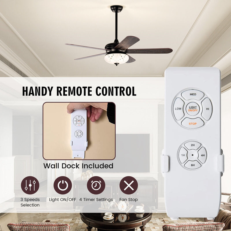 52 Inches Ceiling Fan with Remote Control-Walnut