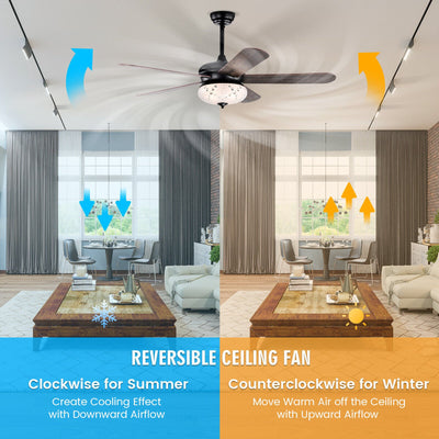 52 Inches Ceiling Fan with Remote Control-Walnut