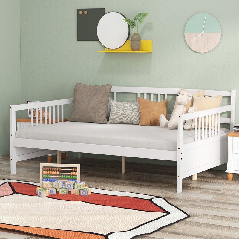 Full Size Daybed Frame with Guardrails-White