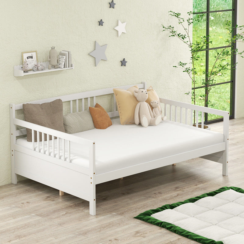 Full Size Daybed Frame with Guardrails-White