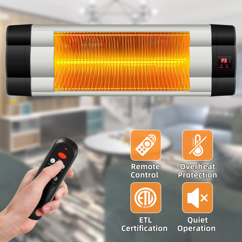 1500W Adjustable Infrared Wall-Mounted Patio Heater with Remote Control