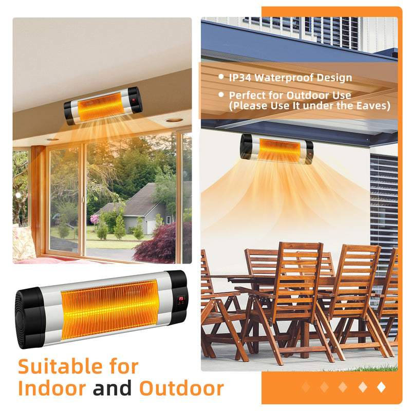 1500W Adjustable Infrared Wall-Mounted Patio Heater with Remote Control