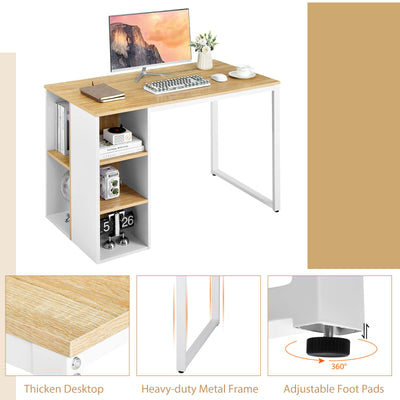 Computer Desk with 5 Side Shelves and Metal Frame-Natural