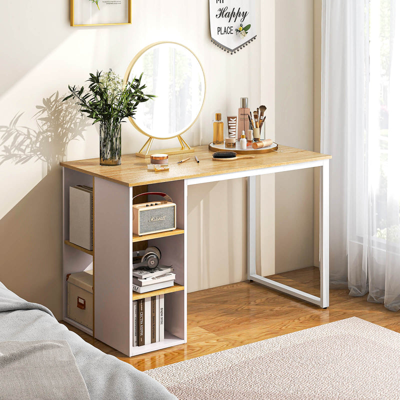 Computer Desk with 5 Side Shelves and Metal Frame-Natural