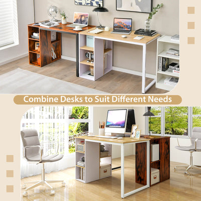 Computer Desk with 5 Side Shelves and Metal Frame-Natural