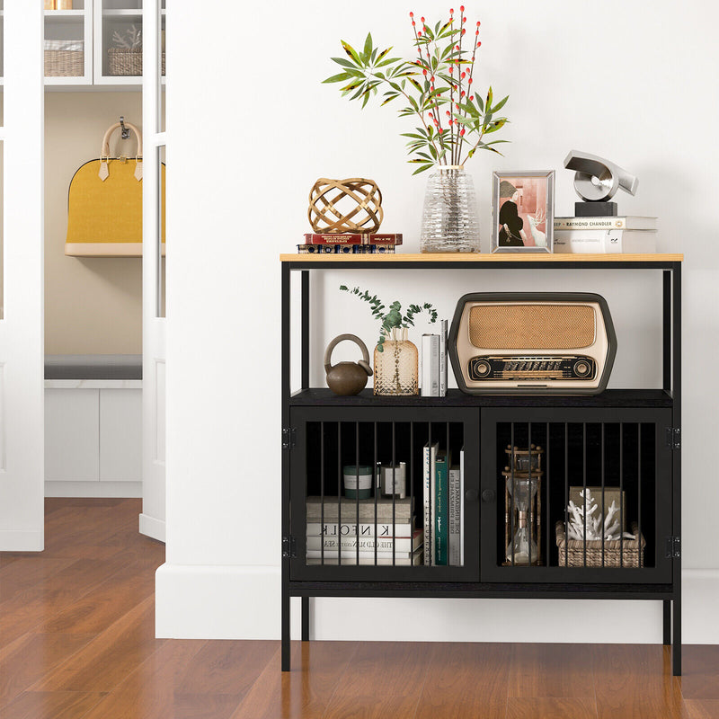 Kitchen Buffet Cabinet with 2 Doors and Open Shelf-Black