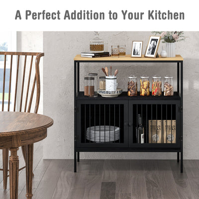 Kitchen Buffet Cabinet with 2 Doors and Open Shelf-Black