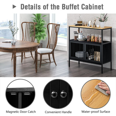 Kitchen Buffet Cabinet with 2 Doors and Open Shelf-Black