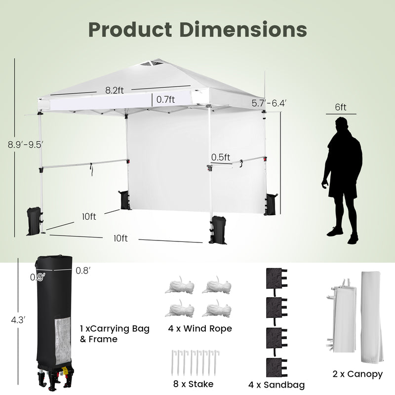 10 x 10 Feet Foldable Commercial Pop-up Canopy with Roller Bag and Banner Strip-White