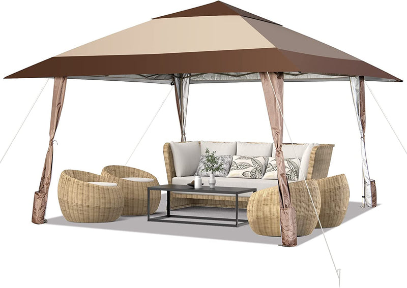 13 x 13 Feet Pop-Up Feet Patio Gazebo with Wheels-Coffee