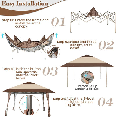 13 x 13 Feet Pop-Up Feet Patio Gazebo with Wheels-Coffee