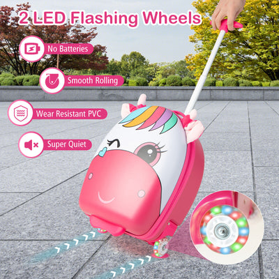 16 Inch Kids Rolling Luggage with 2 Flashing Wheels and Telescoping Handle-Pink