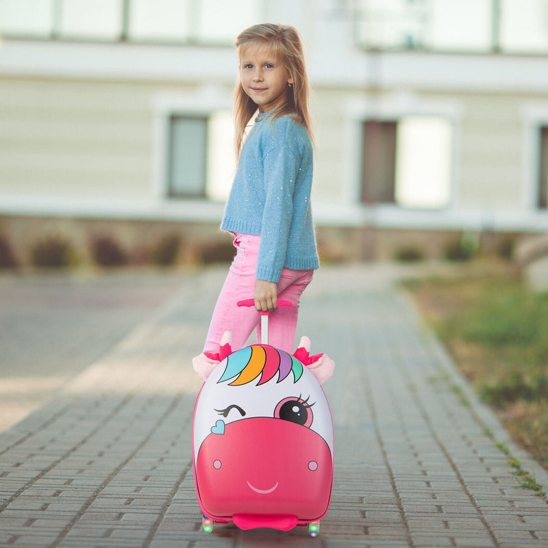 16 Inch Kids Rolling Luggage with 2 Flashing Wheels and Telescoping Handle-Pink