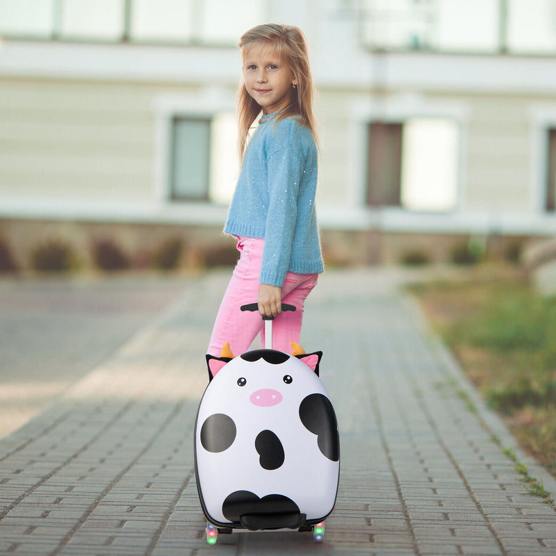 16 Inch Kids Rolling Luggage with 2 Flashing Wheels and Telescoping Handle-Black & White