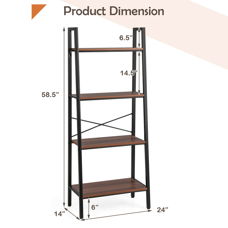 4-Tier Freestanding Open Bookshelf with Metal Frame and Anti-toppling Device-Rustic Brown