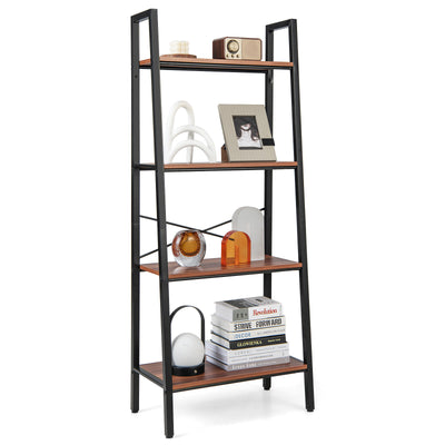 4-Tier Freestanding Open Bookshelf with Metal Frame and Anti-toppling Device-Rustic Brown