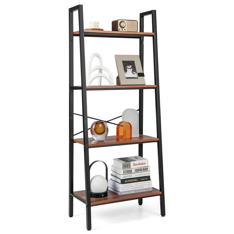 4-Tier Freestanding Open Bookshelf with Metal Frame and Anti-toppling Device-Rustic Brown