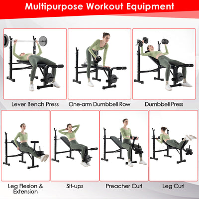 Adjustable Weight Bench and Barbell Rack Set with Weight Plate Post