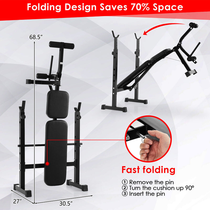 Adjustable Weight Bench and Barbell Rack Set with Weight Plate Post