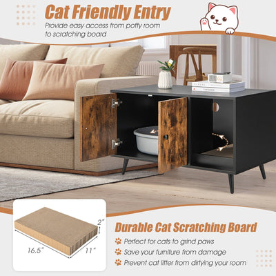 Cat Litter Box Enclosure with Double Door Cabinet