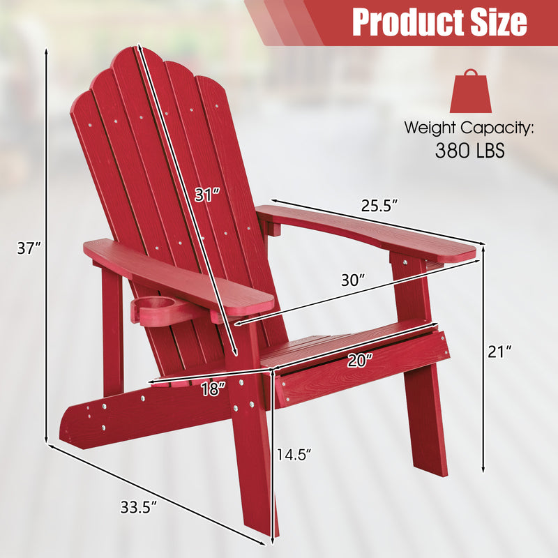 Weather Resistant HIPS Outdoor Adirondack Chair with Cup Holder-Red