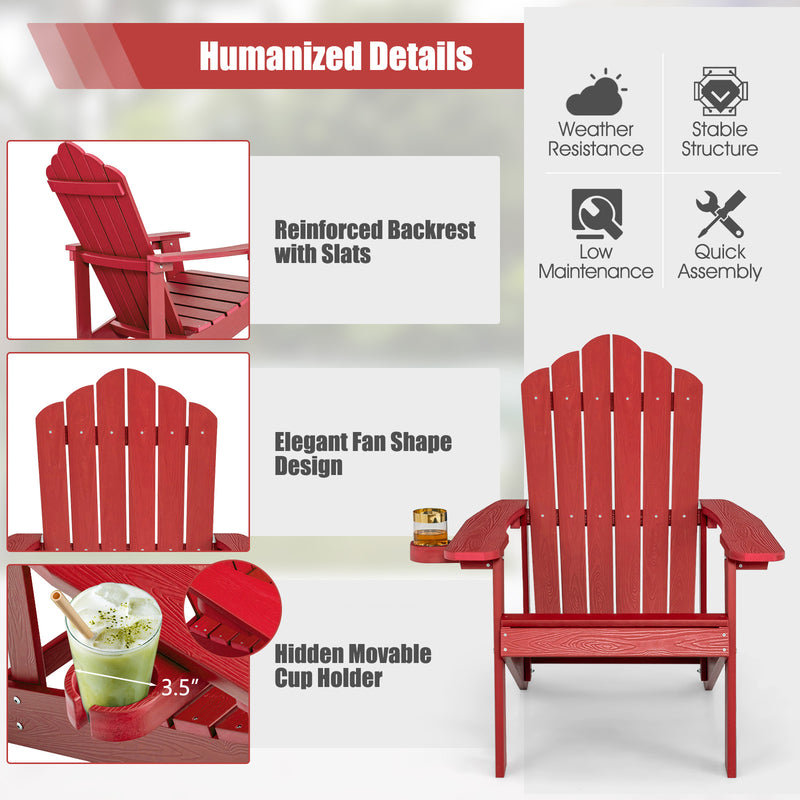 Weather Resistant HIPS Outdoor Adirondack Chair with Cup Holder-Red