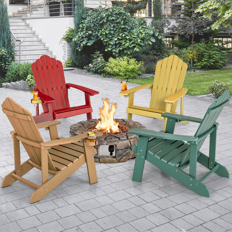 Weather Resistant HIPS Outdoor Adirondack Chair with Cup Holder-Red