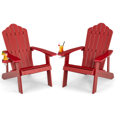 Weather Resistant HIPS Outdoor Adirondack Chair with Cup Holder-Red