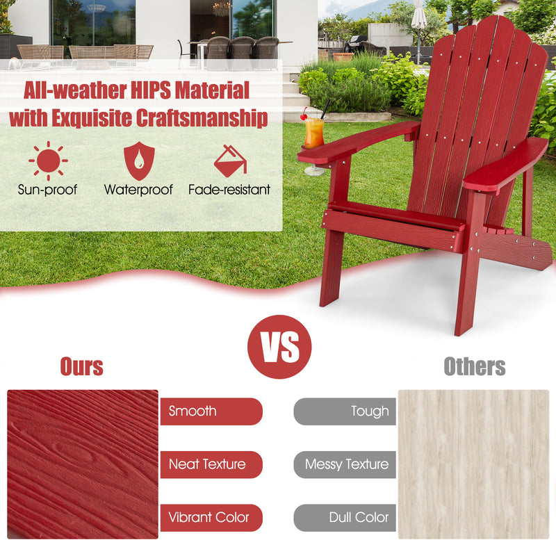 Weather Resistant HIPS Outdoor Adirondack Chair with Cup Holder-Red