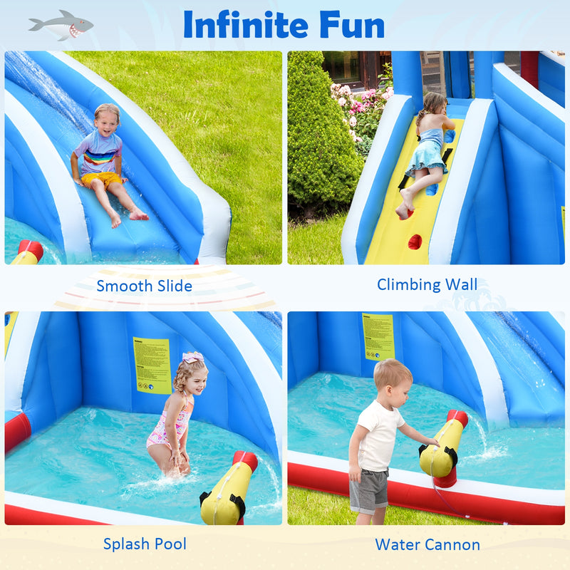 Inflatable Shark Bounce House with Water Slide and Climbing Wall without Blower