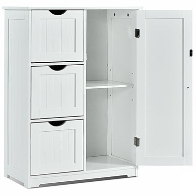 Bathroom Floor Cabinet Side Storage Cabinet with 3 Drawers and 1 Cupboard-White